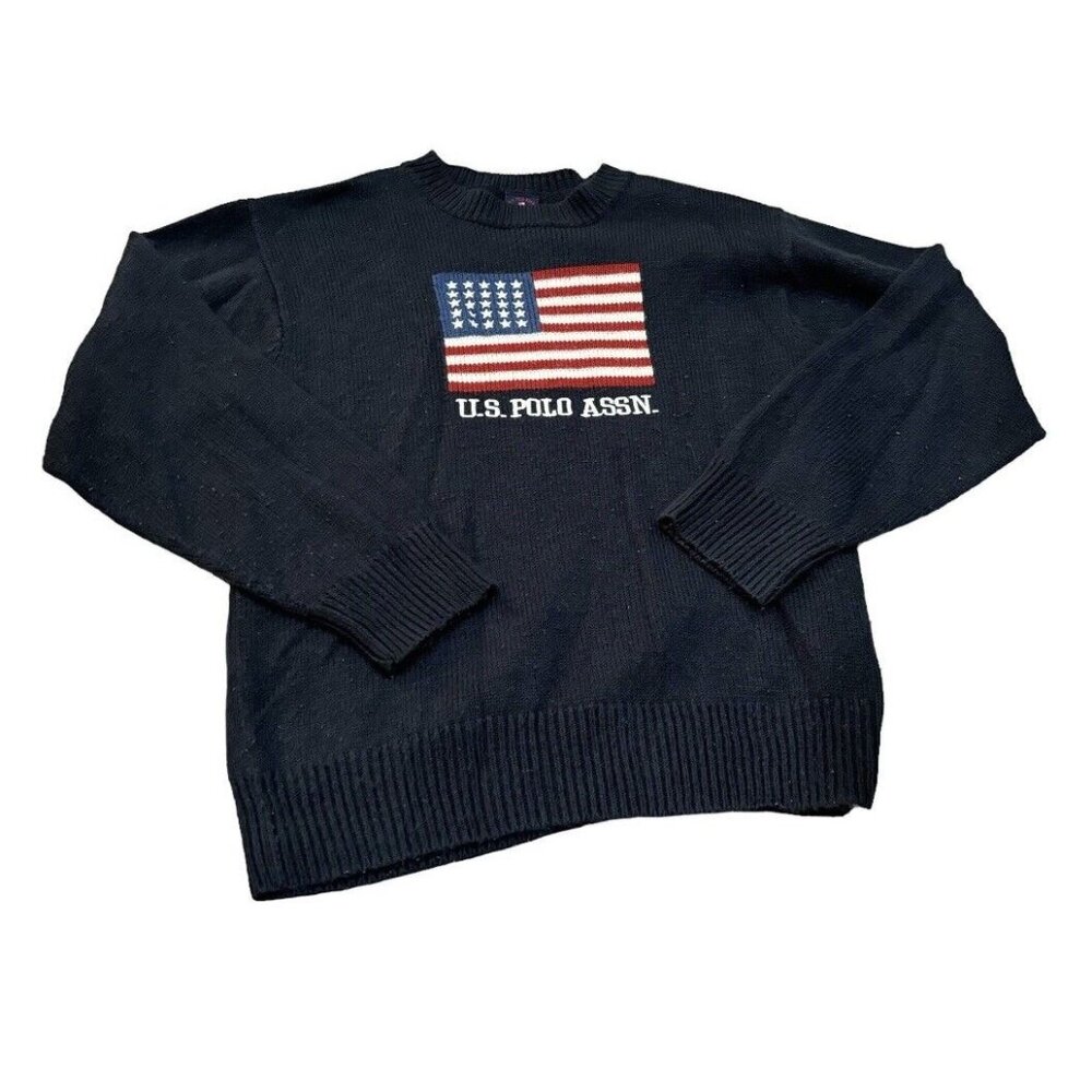 Boys Y2K Sweater XL, Mens XS U. S. Polo Assn Flag Logo Baby Blue Knit